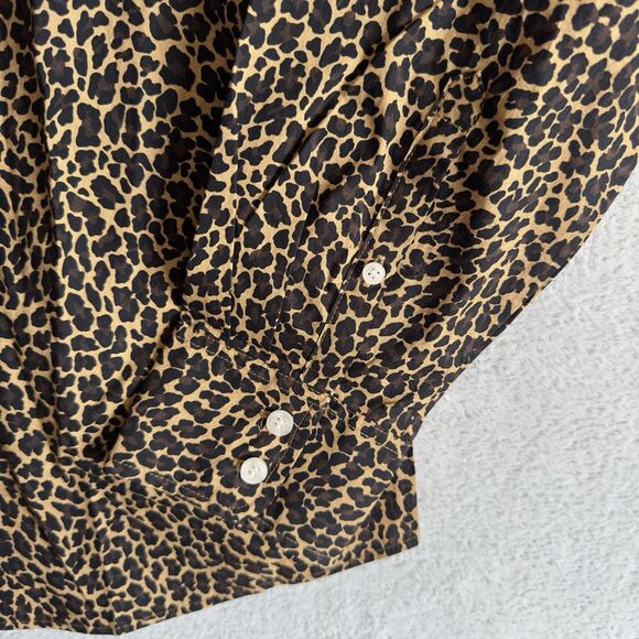 J. Crew Women's Medium Shirt Animal Leopard Cheetah Print Blouse Button Front - Picture 5 of 8
